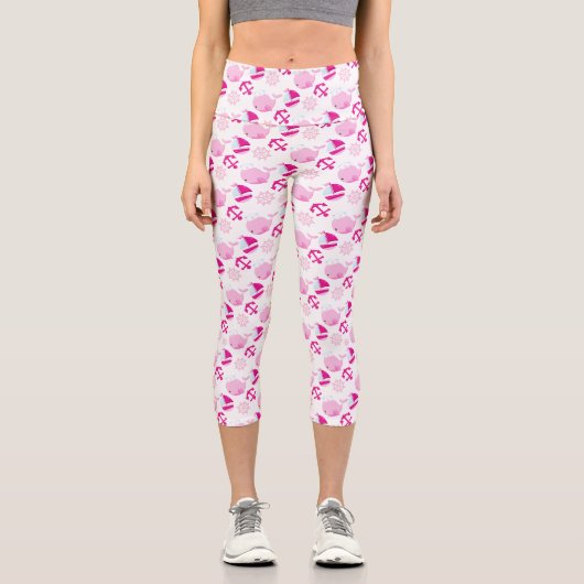 Leggings Capri Motif De Baleines, Beaux Baleines, Baleines Roses (Recto)
