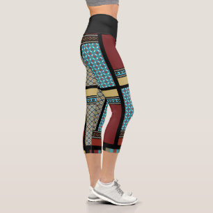 Leggings Capri Motif de bande de blocs mexicain 1