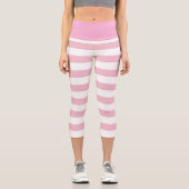 Leggings Capri Motif de bandes horizontales rose et blanc mou (Recto)