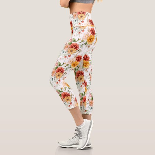Leggings Capri Motif de bouquet de fleurs Red Peony (Gauche)