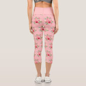 Leggings Capri Motif de bouquet de roses peintes rose (Verso)