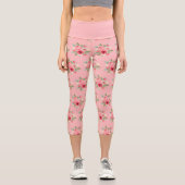 Leggings Capri Motif de bouquet de roses peintes rose (Recto)