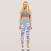 Leggings Capri Motif de camouflage blanc rose turquoise (Recto)