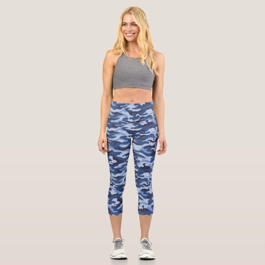 Leggings Capri Motif de camouflage bleu foncé (Recto)