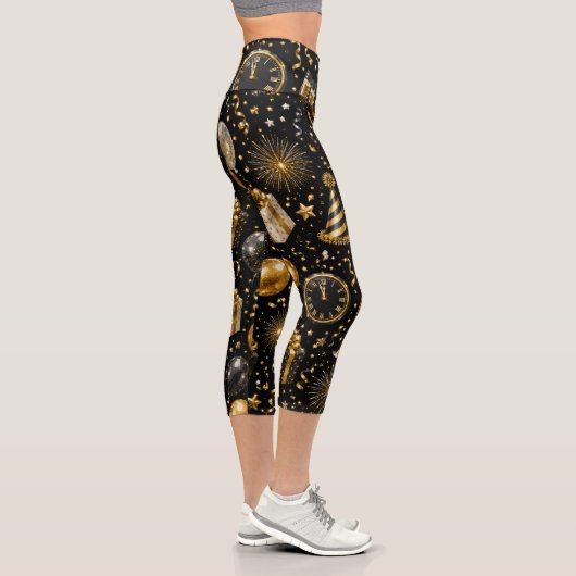 Leggings Capri Motif de célébration du Nouvel An de luxe (Droite)