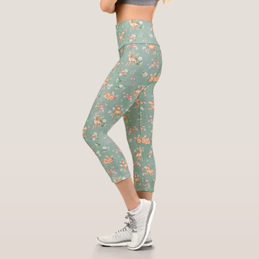 Leggings Capri Motif de cerfs à l'aquarelle (Gauche)