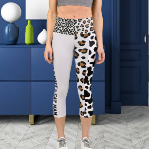 Leggings Capri Motif de chat de la jungle personnalisé Brown noir