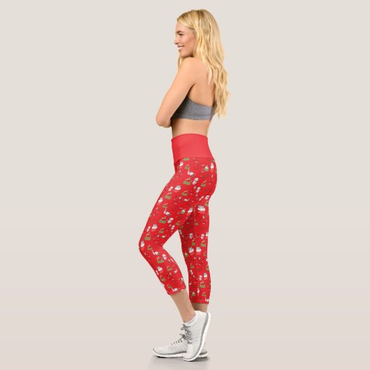 Leggings Capri Motif de chats de Noël mignons – Conception festiv (Gauche)