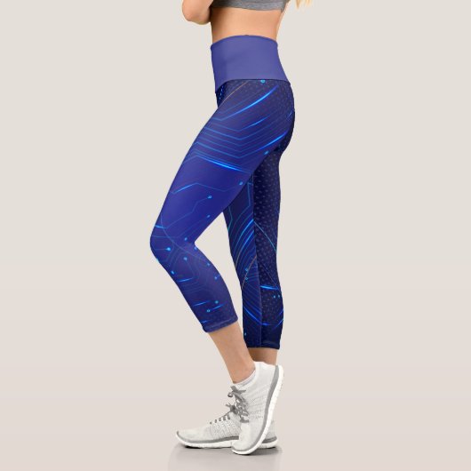 Leggings Capri Motif de circuit bleu et or (Gauche)