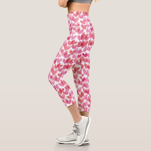 Leggings Capri Motif de coeur aquarelle (Gauche)