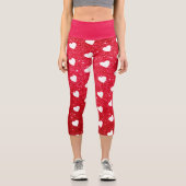 Leggings Capri Motif de coeur mignon Parties scintillant rouge bl (Recto)