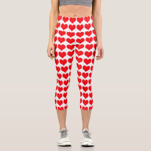 Leggings Capri Motif de cœurs rouges et blancs