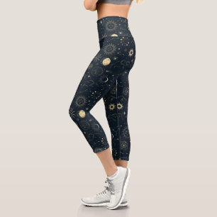 Leggings Capri Motif de constellation d'étoile d'or bleu minuit