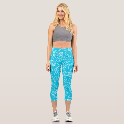 Leggings Capri Motif de coquillages sur Bleu Bleu (Recto)