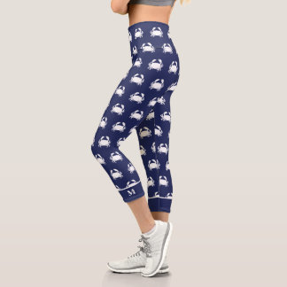 Leggings Capri Motif de crabe bleu marine Personnaliser nautique