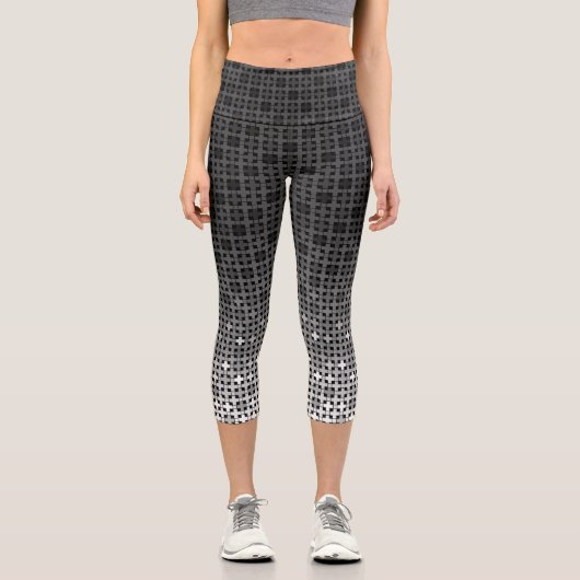 Leggings Capri Motif de dégradé géométrique noir et blanc (Recto)