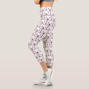 Leggings Capri Motif de dessin animé de visage de chat blanc magn