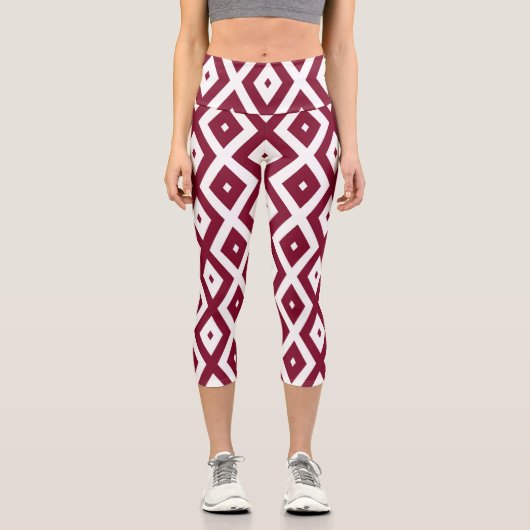 Leggings Capri Motif de diamants de Bourgogne et blanc (Recto)