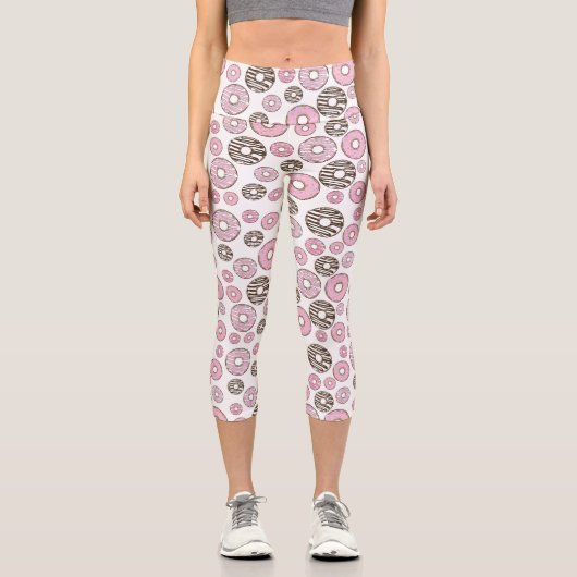 Leggings Capri Motif De Donuts, Donuts Roses, Donuts Blancs (Recto)