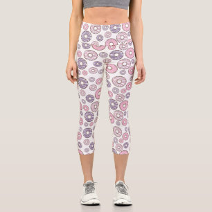 Leggings Capri Motif De Donuts, Donuts Roses, Donuts Violets