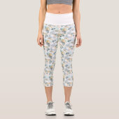 Leggings Capri Motif de feuillage bleu glace blanche (Recto)