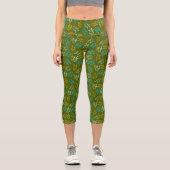 Leggings Capri Motif de feuille sur vert olive (Recto)