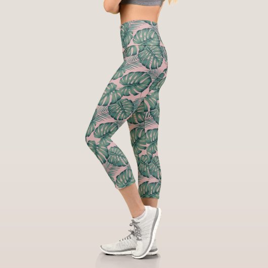 Leggings Capri Motif de feuille tropicale (Gauche)