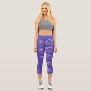 Leggings Capri Motif de fleur conique lavande et pervenche