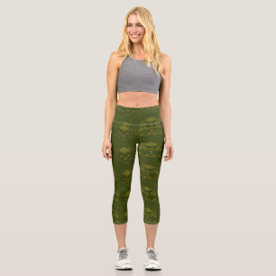 Leggings Capri Motif de fleur en cône jaune de sauge et labyrinth