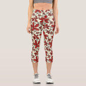 Leggings Capri Motif de fleurs rouges (Recto)