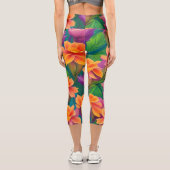 Leggings Capri Motif de fleurs tropicales hawaïennes (Verso)
