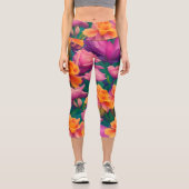 Leggings Capri Motif de fleurs tropicales hawaïennes (Recto)