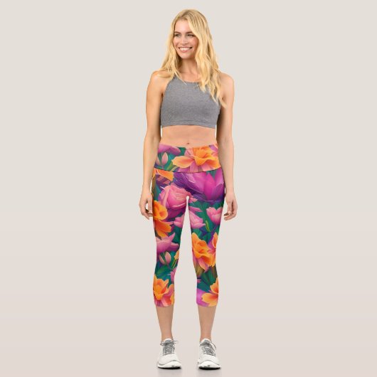 Leggings Capri Motif de fleurs tropicales hawaïennes (Recto)