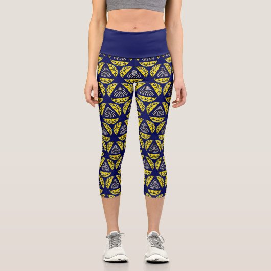 Leggings Capri Motif de formes géométriques Abstraites Jaune Bleu (Recto)