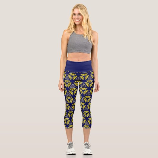 Leggings Capri Motif de formes géométriques Abstraites Jaune Bleu (Recto)