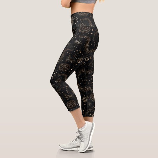 Leggings Capri Motif de galaxie Gold Star Constellation (Gauche)