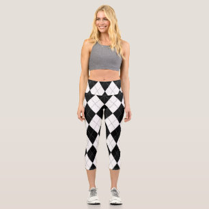 Leggings Capri Motif de Jacquard géométrique noir blanc