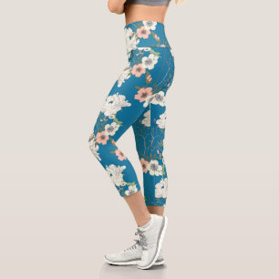 Leggings Capri Motif de jardin floral blanc