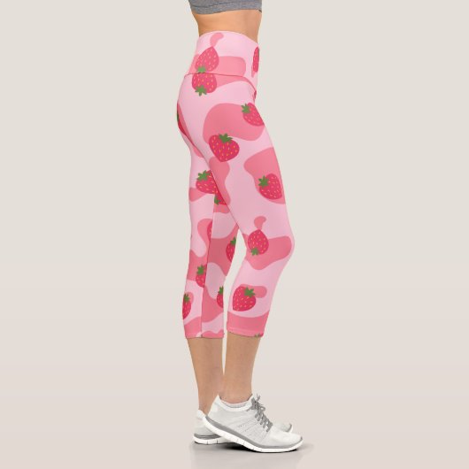 Leggings Capri motif de la vache à fraise kawaii (Droite)
