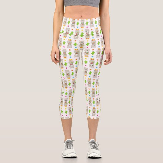 Leggings Capri Motif De Llamas, Cute Llamas, Alpacas, Cactus (Recto)