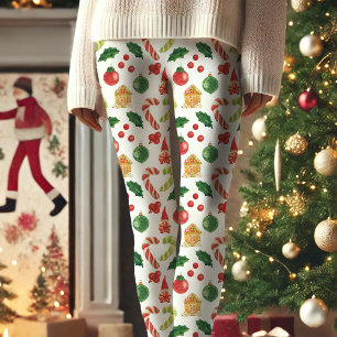 Leggings Capri Motif de lutin de Noël avec bonbon et houx