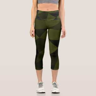 Leggings Capri Motif de maille géométrique noir vert foncé de l'a