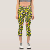 Leggings Capri Motif de marguerite jaune et violet (Recto)