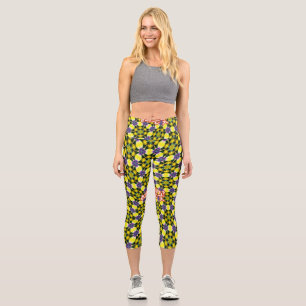 Leggings Capri Motif de marguerite jaune et violet