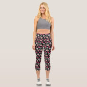 Leggings Capri Motif de marguerite rose et blanc (Recto)