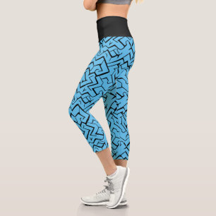 Leggings Capri Motif de méandre bleu clair Maze moderne