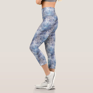 Leggings Capri Motif de Noël bleu texturé de glace et de neige