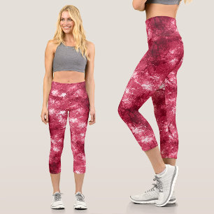 Leggings Capri Motif de peinture en marbre magenta de style moder