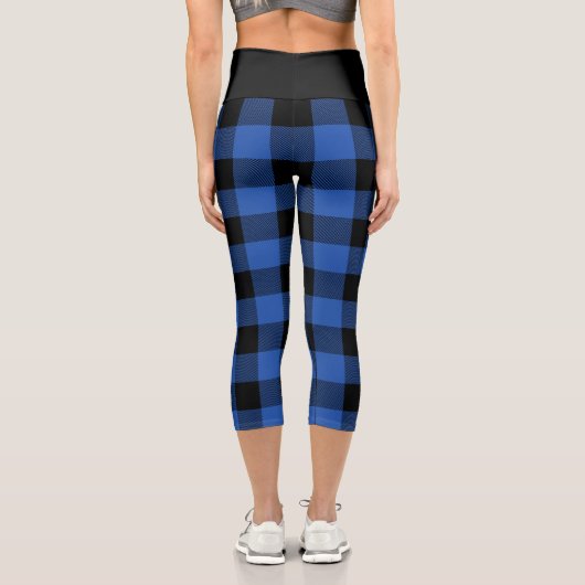 Leggings Capri Motif de plaid Rustic Blue and Black Buffalo (Verso)