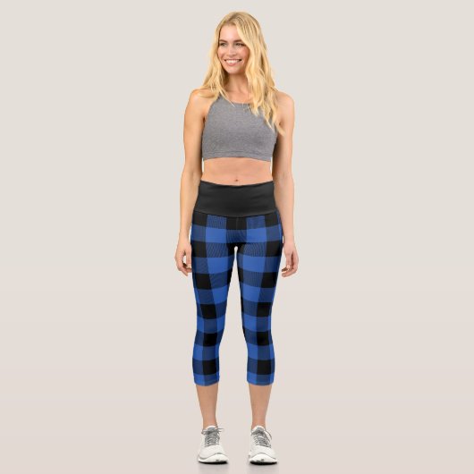 Leggings Capri Motif de plaid Rustic Blue and Black Buffalo (Recto)